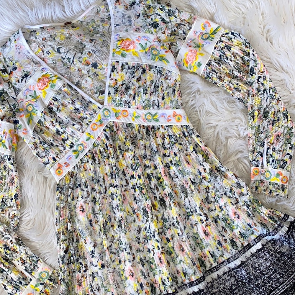 Free People • Cherry Blossom Mini Dress May Queen Pleated Lace Dress - Picture 3 of 15